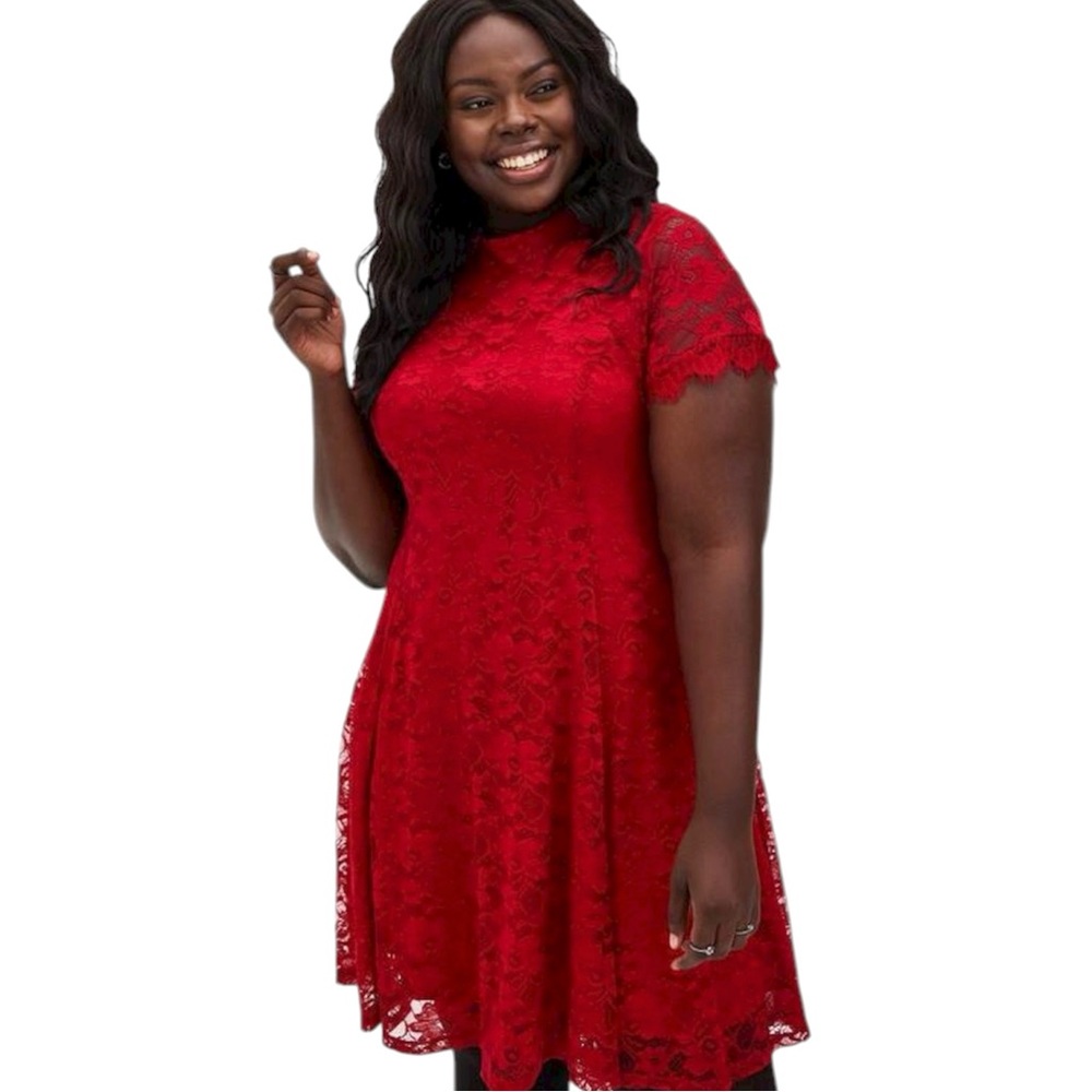 TORRID Red Floral Lace High Neck Holiday Formal Skater Mini Dress Plus Size 1X